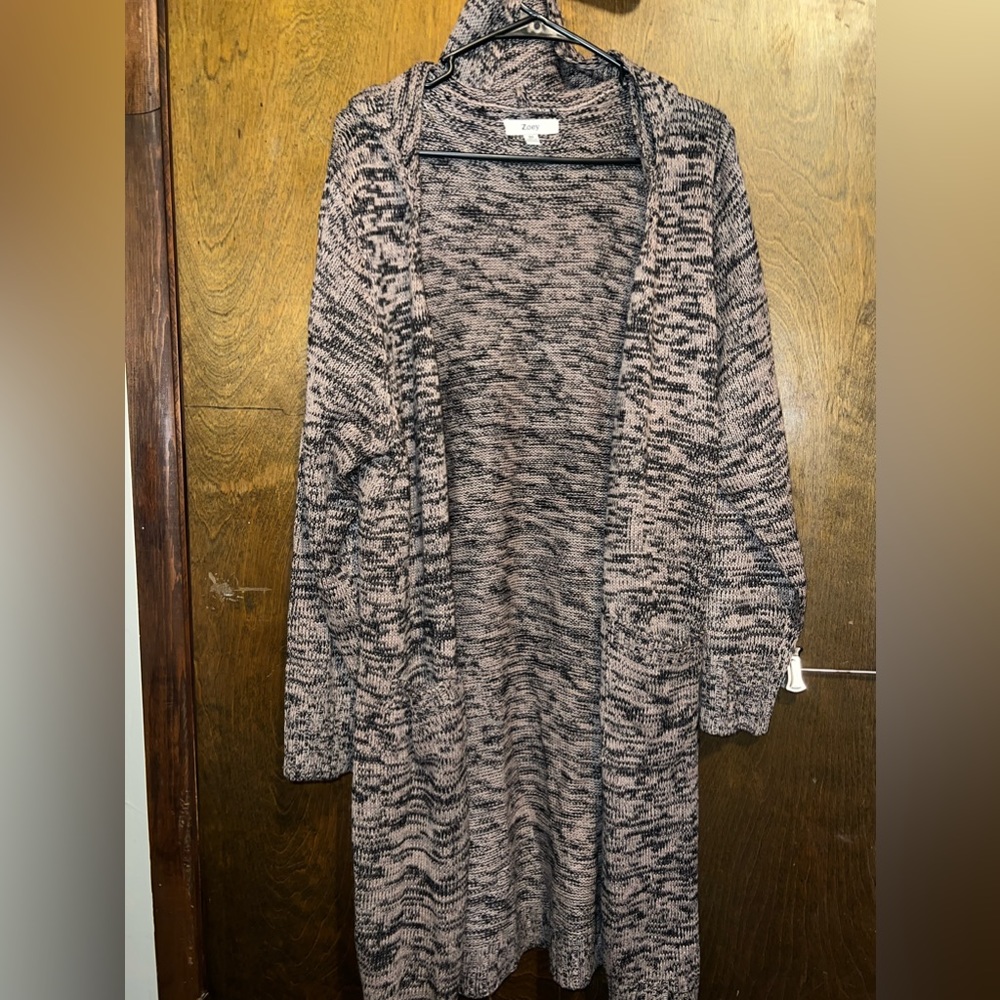 Plus Size 3X Brown and Black Long Hooded Open Cardigan